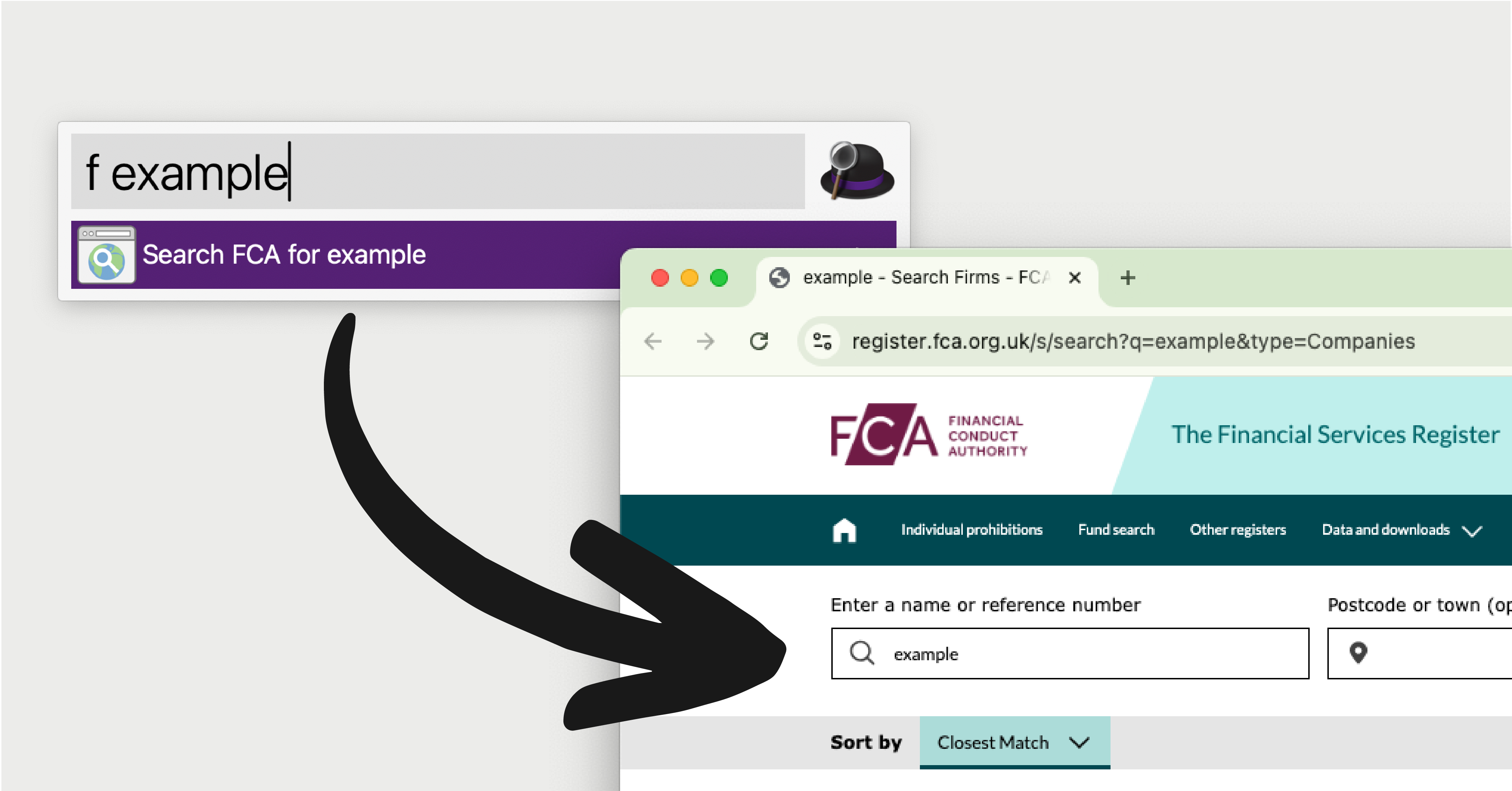 Image showing Alfred method to search the FCA Register