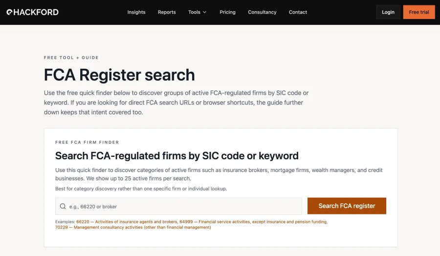 Free FCA Register search tool and quick firm finder